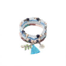 Conjunto de pulseiras femininas de alta qualidade com contas de pedra strech Pulseira multicamadas para joias de moda